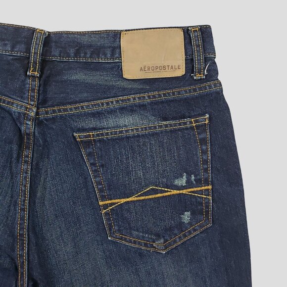 Aeropostale Mens Distressed Straight Leg Dark Wash Denim Jeans Size 34W X 32L - Picture 3 of 8
